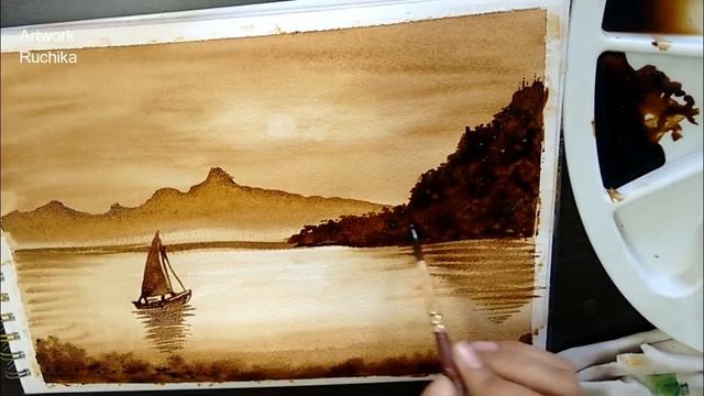 My First Coffee Painting | Landscape Coffee Painting | DIY смотреть онлайн