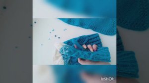 Вязаная шапка узором ромбы, манишка , варежки узором ромбы👐