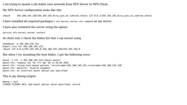 Ubuntu: Ubuntu 12.04 NFS v4 mount error incorrect mount option was specified смотреть онлайн