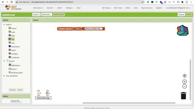 How to display data in Table Format in MIT App Inventor 2