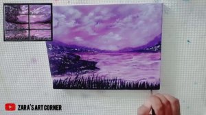 Easy Acrylic Landscape Painting | How to Paint using Acrylic Colors | Purple Sky