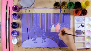 Как нарисовать зимний лес - урок рисования для детей от 6 лет. Дети рисуют поэтапно, гуашь.