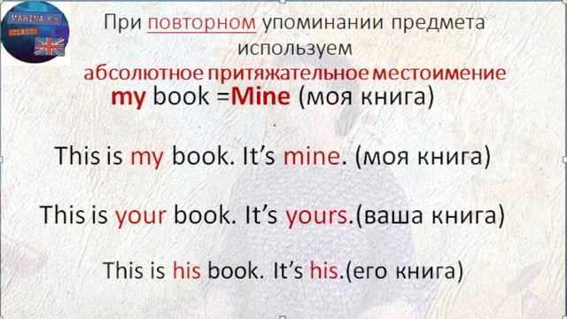 Правила: Местоимения- притяжательные простые и абсолютные. 2 часть