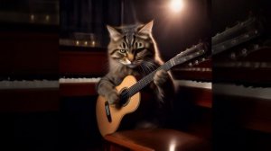 кот играет на гитаре