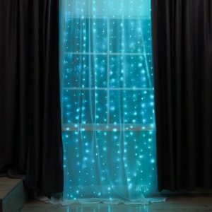 Гирлянда «Занавес» 2.8 × 3 м роса на крючках, с пультом, IP20, серебристая нить, 300 LED, свечение а