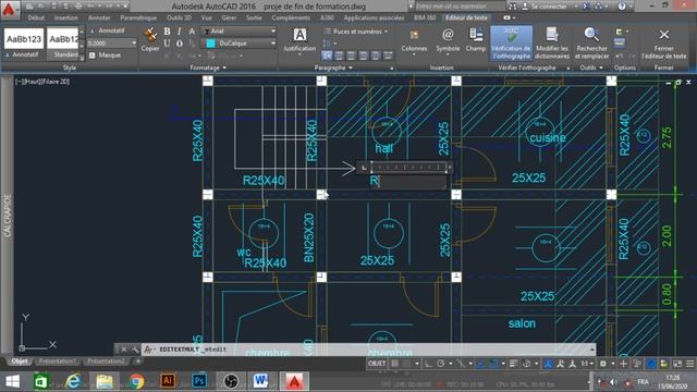 AutoCAD Plan beton arme projet de fin de formation dessin partie 6 facade смотреть онлайн