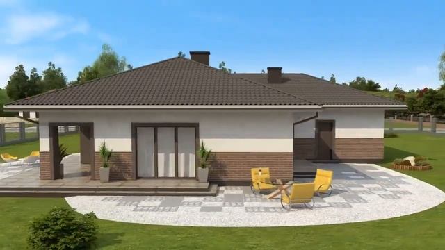 Z80 Одноэтажный дом с дополнительной фронтальной террасой и гаражом на две машины смотреть онлайн