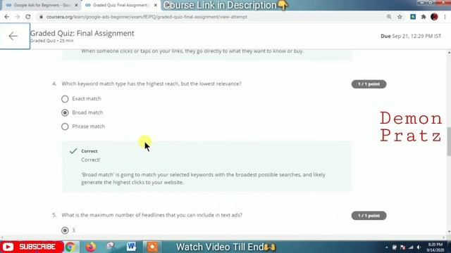 Google Ads for Beginners | Free Coursera Guided Project | All Quiz Answers | 100% Correct Answers смотреть онлайн