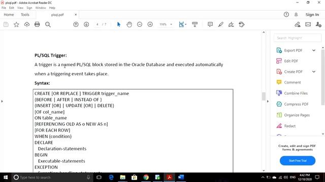 Pl/sql introduction (procedure, triggers, implicit cursors) in Oracle 19c