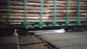 Проезд грузового поезда через жд переезд