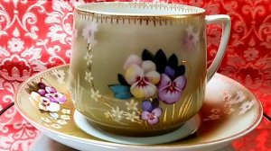 Чайная пара Анютины глазки Вербилки Фарфор СССР Винтаж Советская посуда Antique Tea pair Pansies