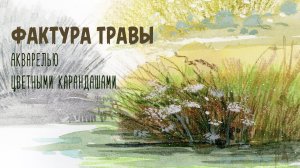 Рисуем траву, акварелью и цветными карандашами.