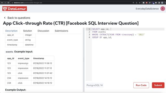 FACEBOOK/META Interview Question Solved - SQL | "App Click-through Rate CTR" | Everyday Data Scienc