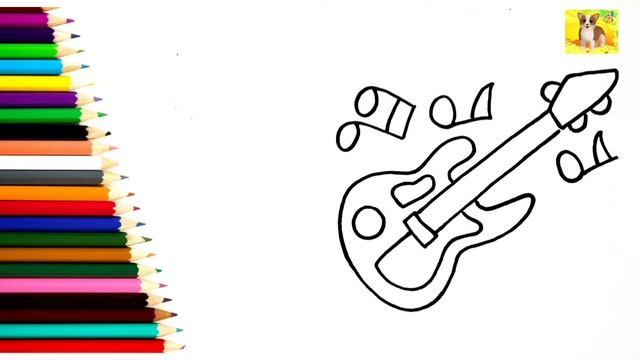 Гитара рисунок раскраска для малышей/Как рисовать Гитару/Детские рисунки смотреть онлайн
