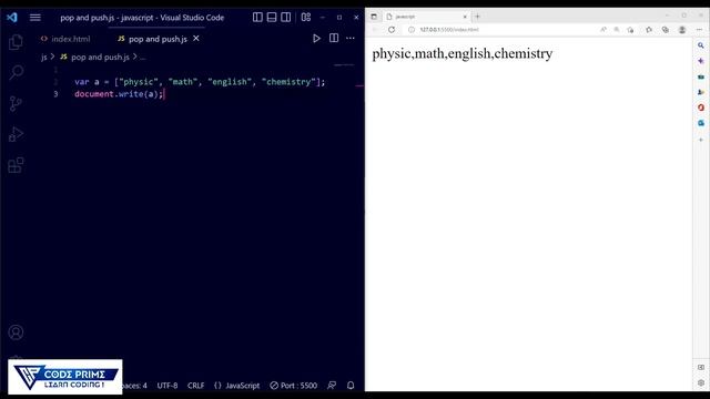 How to use JavaScript Array Pop & Push Method | Javascript Tutorial: 16 | BY Codeprime
