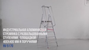 Индустриальная стремянка с развальцованными ступенями, площадкой 400×400 мм и поручнями, NV 5170