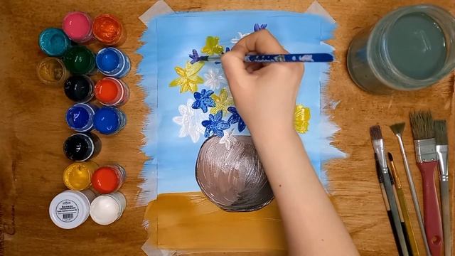 Как нарисовать Цветы в горшке | Рисуем натюрморт гуашью | Как нарисовать натюрморт красками