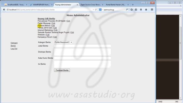Membuat Web Portal Berita Harian, 33, Admin, Menambahkan OpenWysiwyg Pada Textarea Bagian 2 смотреть онлайн