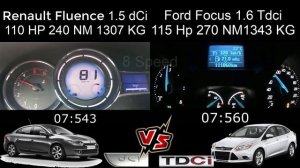 Ford Focus 1.6 TDCI 115 HP VS Renault Fluence 1.5 dCi 110 HP 0-170 Race