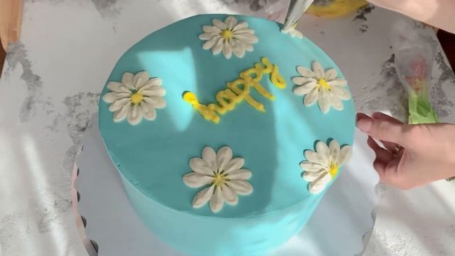 Торт в стиле Bento cakes Бенто торт / Торт с ромашками / Надпись кремом на торте/Декорирование торт