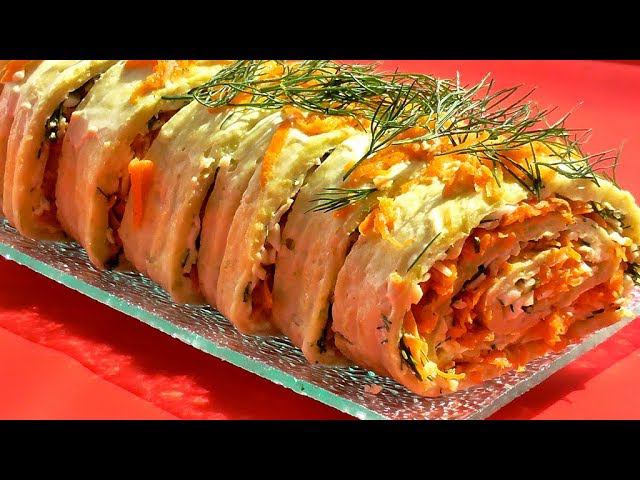 РУЛЕТ из КАБАЧКОВ!!!КАБАЧКОВЫЙ РУЛЕТ С КОРЕЙСКОЙ МОРКОВКОЙ!!! ОООЧЕНЬ ВКУСНЫЙ!!!