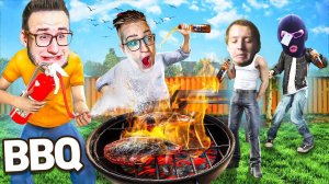 ЖАРИМ МЯСО С БАНДОЙ ЮТУБА 24 ЧАСА ЧЕЛЛЕНДЖ ! УСТРОИЛИ ПОЖАР НА КУХНЕ В BBQ SIMULATOR