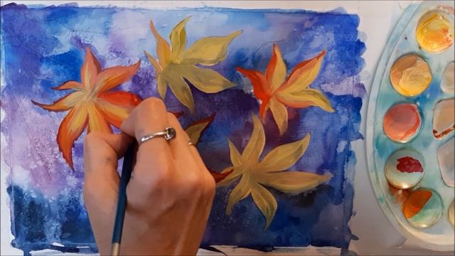 КАК НАРИСОВАТЬ ОСЕННИЕ ЛИСТЬЯ. РИСУЕМ ЛИСТЬЯ ВЕЕРНОГО КЛЕНА В СМЕШАННОЙ ТЕХНИКЕ. ПЕРВЫЙ СНЕГ? смотреть онлайн