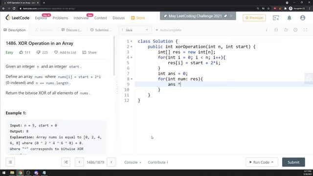 LeetCode 1486 | XOR Operation in an Array | XOR | Java смотреть онлайн