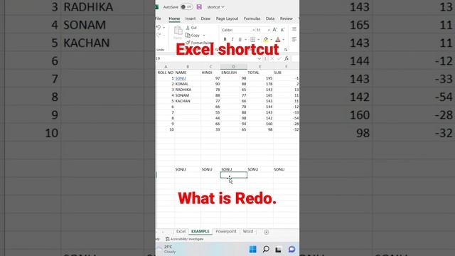 excel shortcut Ctrl+Y || what is redo in excel