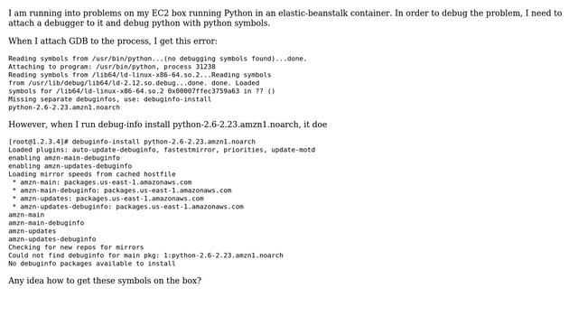 DevOps & SysAdmins: How to install python debug symbols for GDB on amazon linux AMI?