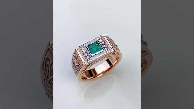 Мужское кольцо печатка из двух видов золота с крупным изумрудом и бриллиантами смотреть онлайн