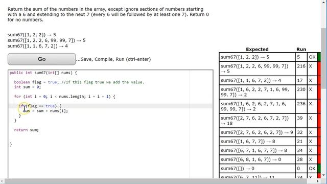 Coding Bat Solutions - Arrays 2 - sum67 (Solution 1) смотреть онлайн