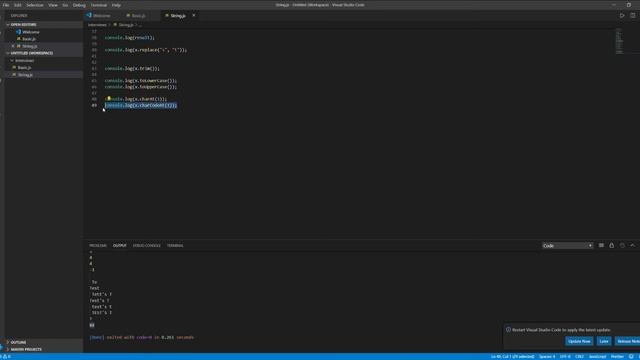 Javascript string methods toUpperCase, toLowerCase, trim, concat, split, charCodeAt