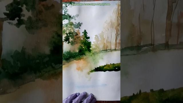 Как с помощью простых движений нарисовать берег. Художник Александра Миркушова