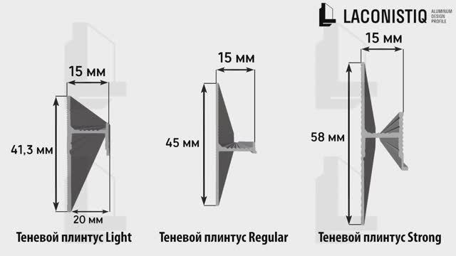 Монтаж теневого плинтуса Laconistiq. Вариант монтажа 3, установка и монтаж светодиодной подсветки