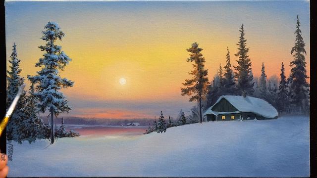 👍 Acrylic Landscape Painting - Winter Sunset / Easy Art / Drawing Lessons / Satisfying Relaxing смотреть онлайн