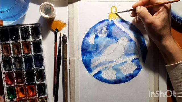Рисовать онлайн легко. Рисуем акварелью Новогоднюю открытку!