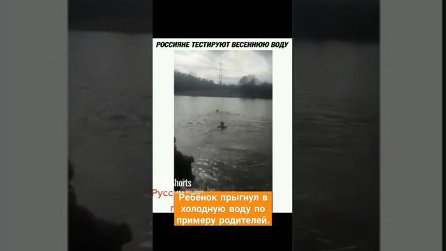 ? Ребёнок прыгнул в холодную воду по примеру родителей.  Светлана Белякова.