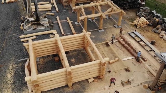 Производственная площадка Nikollog. Строительство срубов из больших бревен кедра, сосны лиственницы смотреть онлайн