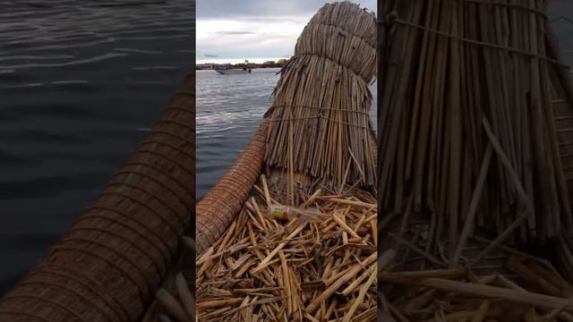 Reed boat across lake titikaka