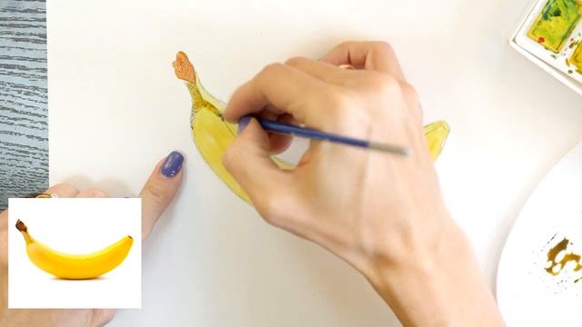 Как нарисовать банан карандашом и акварелью | Рисунок поэтапно и легко для детей
