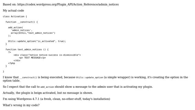 Wordpress: Unable to show a message after plugin activation смотреть онлайн
