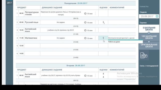 Электронный дневник ученика МРКО на госуслугах. Вес оценки.