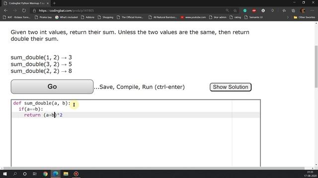 Sum Double - Coding Bat | Tamil Community
