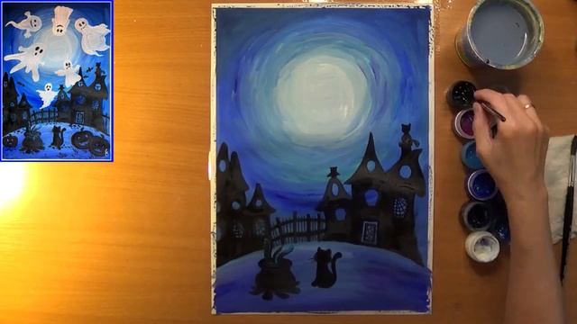 Как нарисовать идею на Хэллоуин. Привидения на Хэллоуин. Гуашь смотреть онлайн
