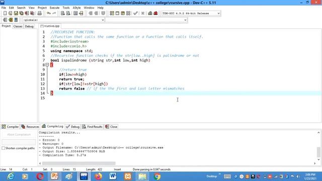 Check A String Is Palindrome Or Not Using Recursion In C++ | Palindrome String Or Not  | C++ Progra