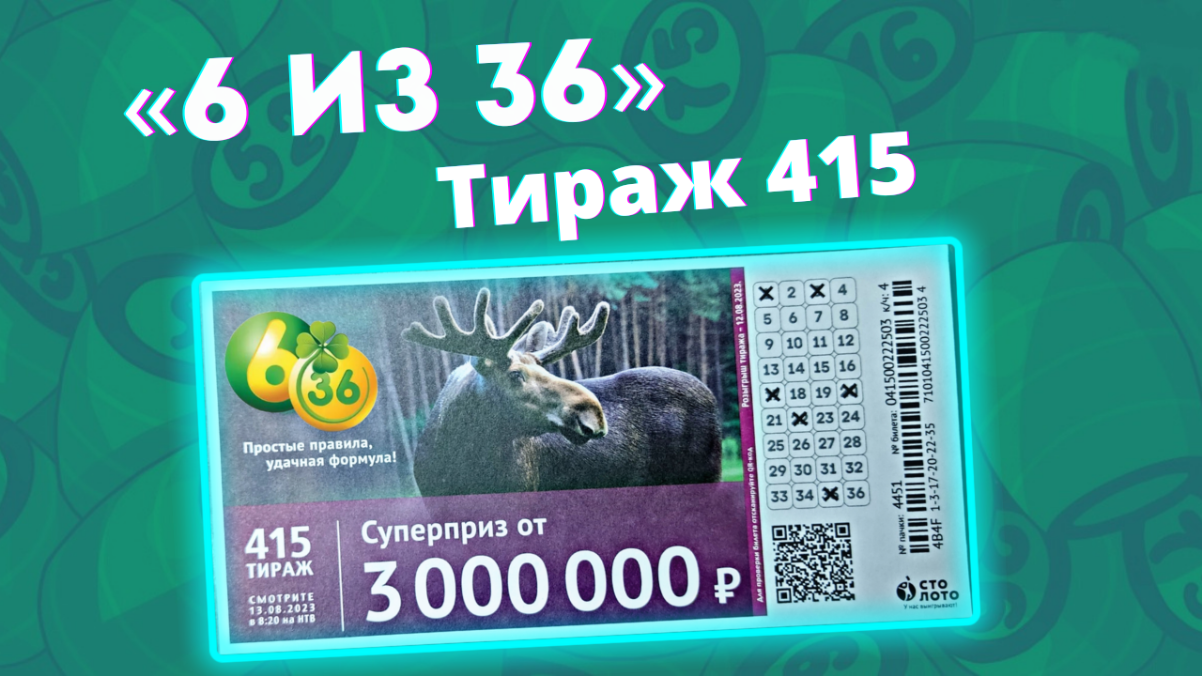 ИГРАЮ В 6 ИЗ 36| ТИРАЖ 415 | ПРОВЕРИТЬ БИЛЕТ