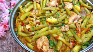 Вкусный ужин из зеленой фасоли с мясом. Из доступных продуктов Быстро на обед или ужин.