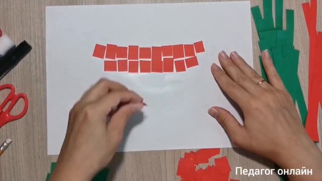 Арбуз из цветной бумаги. Простая аппликация мозаика