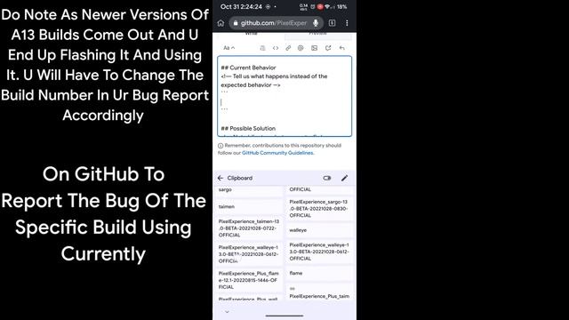 Ex* Of How To Report Bugs Of Pixel Experience A13 Build Of OnePlus 8 (instantnoodle) On GitHub Page смотреть онлайн